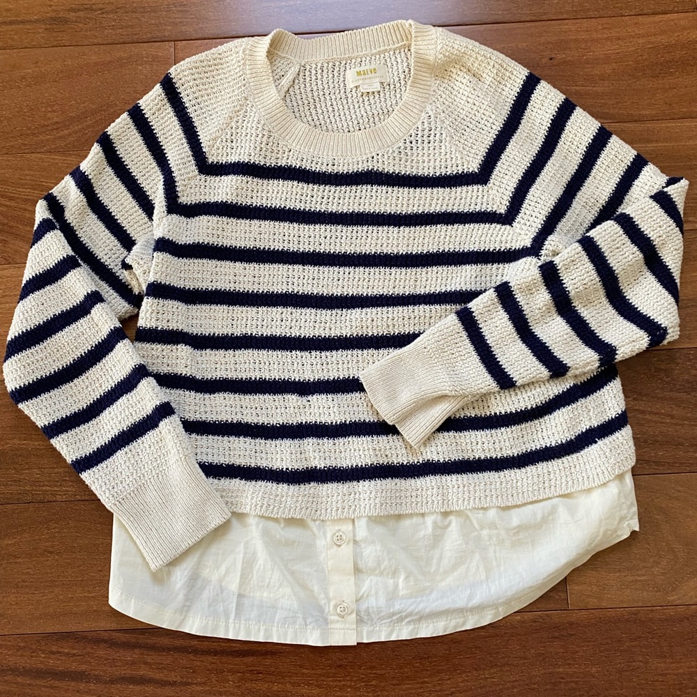 Anthropologie Navy Striped Knit Sweater